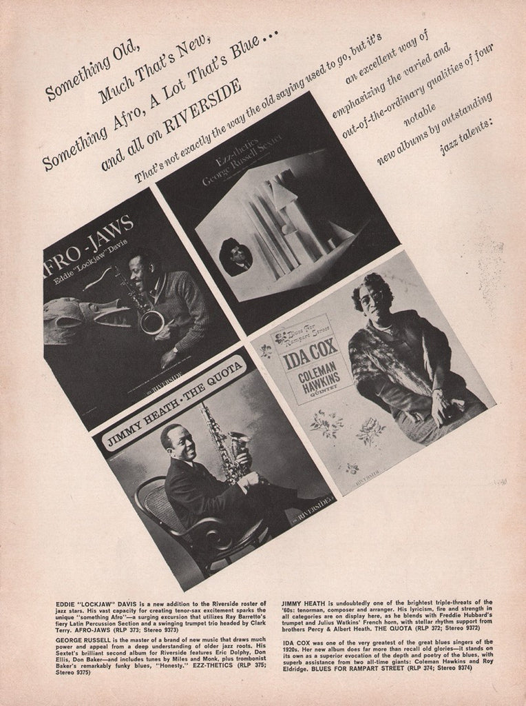 1961 Eddie Davis Jimmy Heath Ida Cox George Russell Riverside Records Print Ad