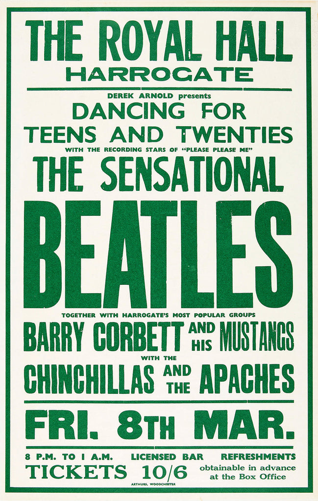 1963 Beatles Royal Hall Harrogate 13 x 17 Inch Reproduction Concert Memorabilia Poster