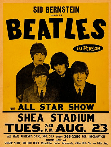 Copy of 1966 Beatles Shea Stadium 13 x 17 Inch Reproduction Concert Memorabilia Poster