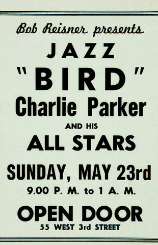 1954 Charlie Bird Parker New York City 13 x 17 Inch Reproduction Concert Memorabilia Poster