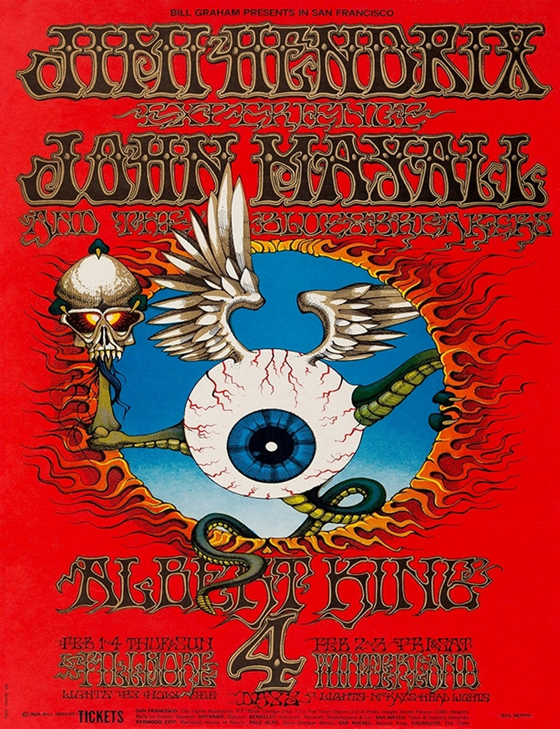 1968 Jimi Hendrix John Mayall & Albert King 13 x 17 Inch Reproduction Concert Memorabilia Poster