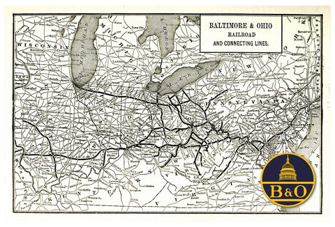 1901 Baltimore & Ohio B&O Railroad Connecting Routes Map 13 x 19 Reproduction Railroad Poster