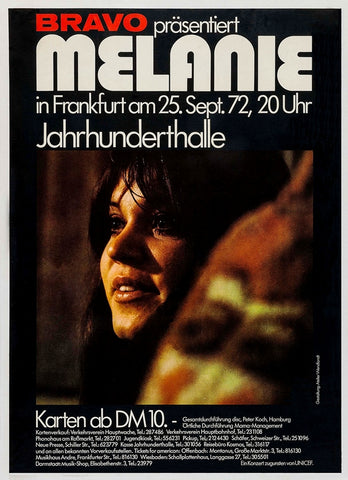 1972 Melanie Frankfurt Germany 13 x 17 Inch Reproduction Concert Memorabilia Poster