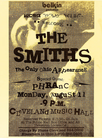 1986 Smiths Cleveland Public Hall OH 13 x 17 Inch Reproduction Concert Memorabilia Poster