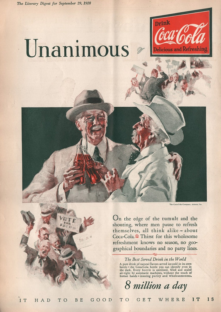 1928 Vintage Coca-Cola Unanimous Beverage Soda Print Ad