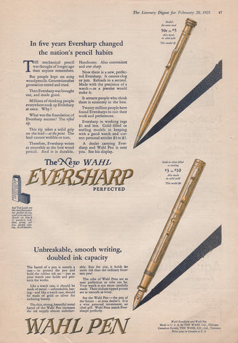 1925 Vintage Wahl Eversharp Pen & Pencil Writing Print Ad