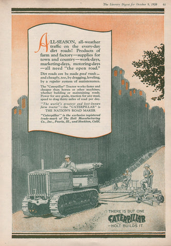 1920 Vintage Caterpillar 5-Ton Tractor Nations Road Maker Machinery Print Ad