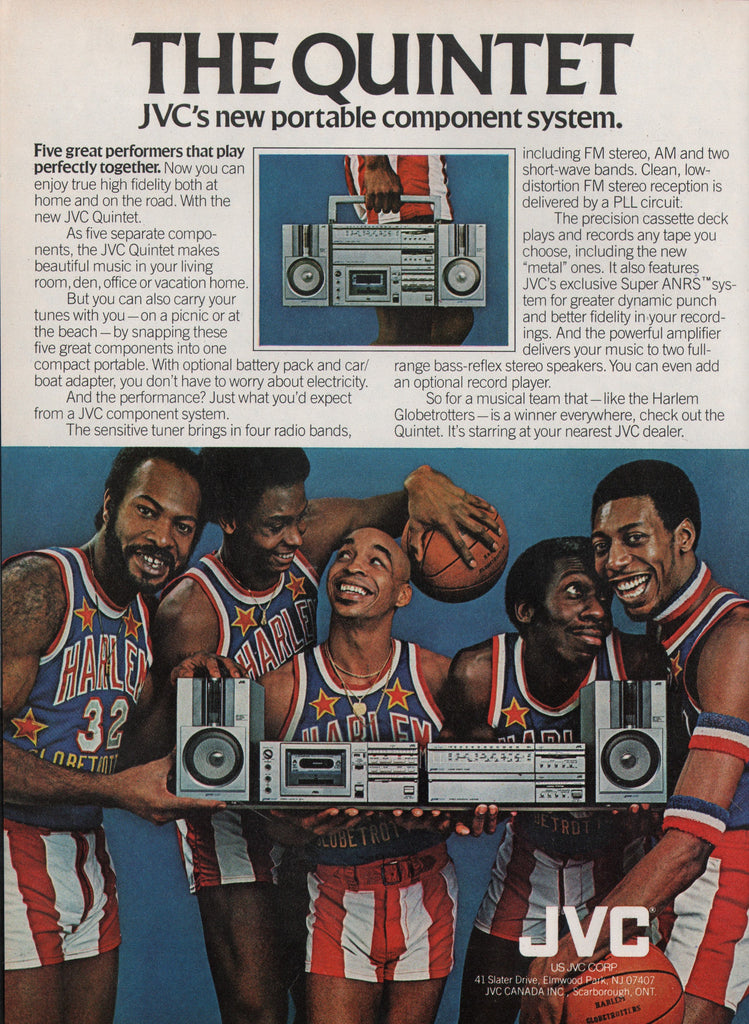 1981 Vintage HARLEM GLOBETROTTERS In JVC Quintet Component System Print Ad
