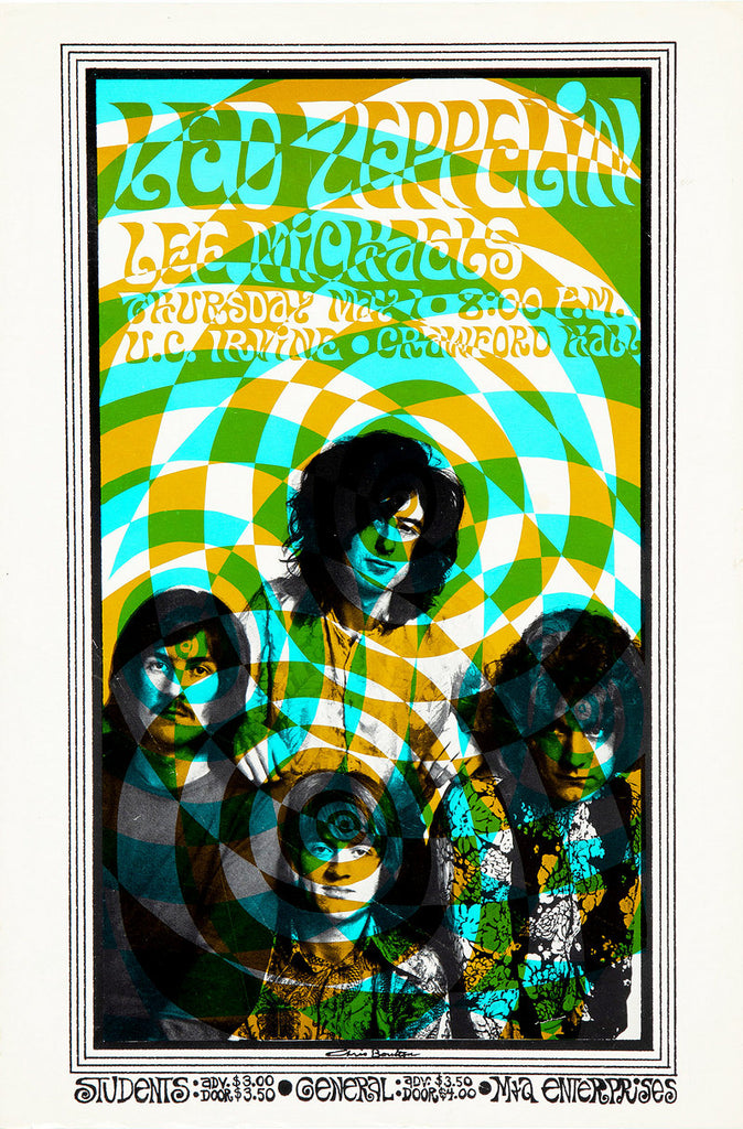 1969 Led Zeppelin Irvine CA 13 x 17 Inch Reproduction Concert Memorabilia Poster