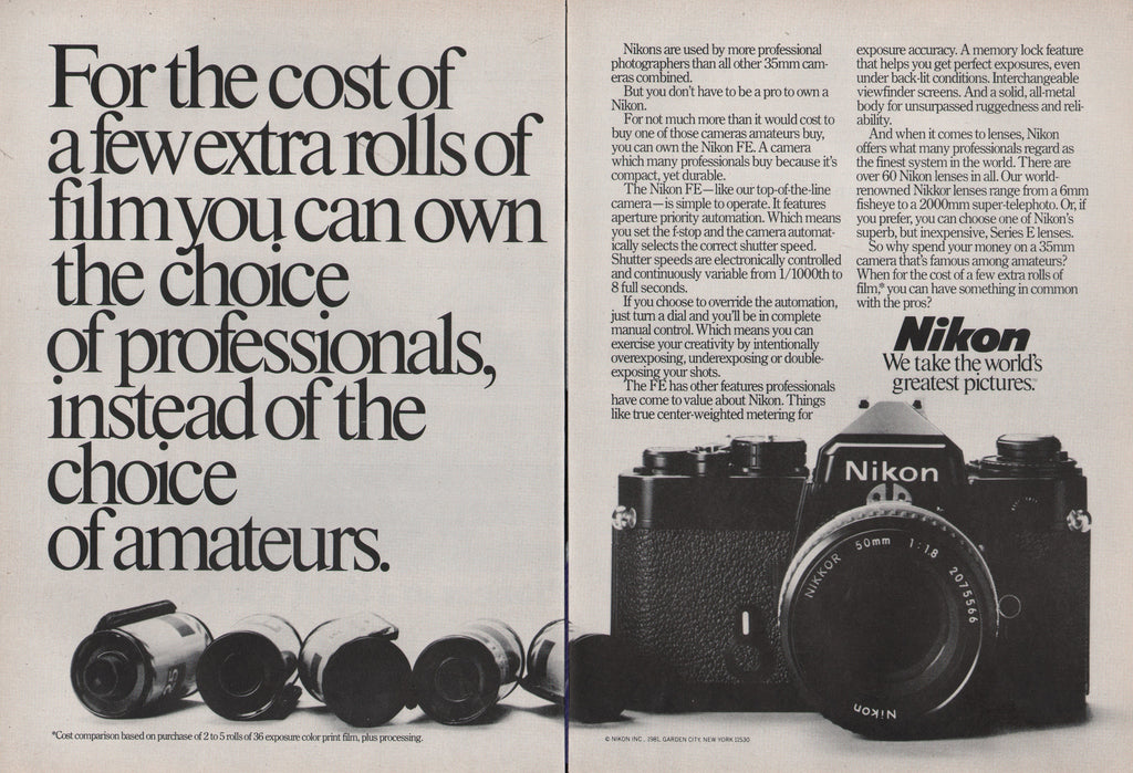 1981 Vintage 2-Pg NIKON FE-35mm Camera & Lens Accessories Print Ad