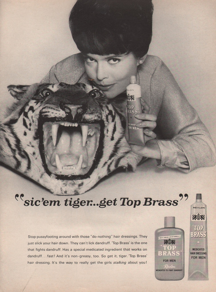 1965 Vintage REVLON Top Brass Men's Medicated Hair Care Health & Beauty Print Ad