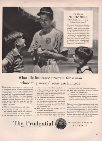1940 CHUCK MEAD PRUDENTIAL INSURANCE Baseball Print Ads