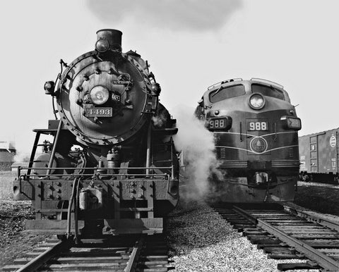 1956 B&O Railroad Locomotive #4493 and #988 Dayton OH 13 x 19 Reproduction Railroad Poster