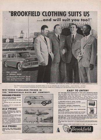 1958 Vintage BASEBALL ALL-STARS HANK AARON In Brookfield Men's Clothing Print Ads