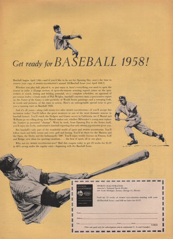 1958 SPORTS ILLUSTRATED Magazine Baseball 1958 Subscription Print Ads