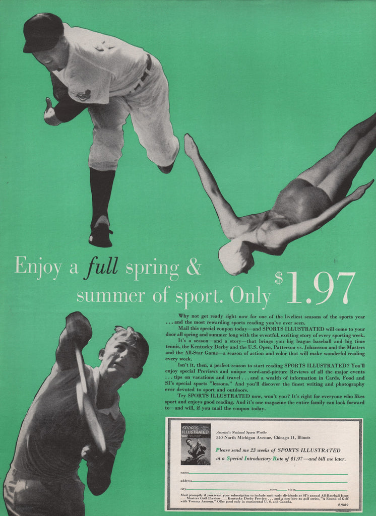 1959 SPORTS ILLUSTRATED Magazine Spring & Summer Subscription Print Ads