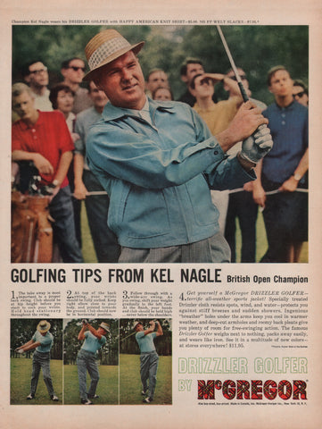 1961 Vintage Golfer KEL NAGLE McGREGOR Drizzler Golf Jacket Clothing Print Ads