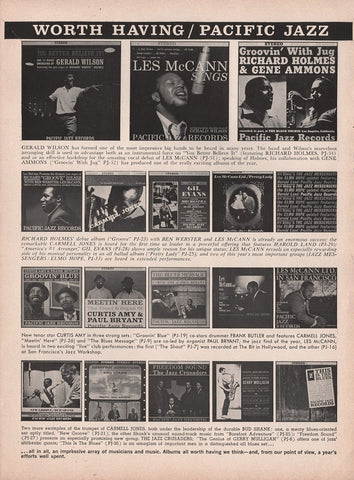 1961 Vintage Pacific Jazz Records McCann Ammons Holmes Shank Promo Print Ad