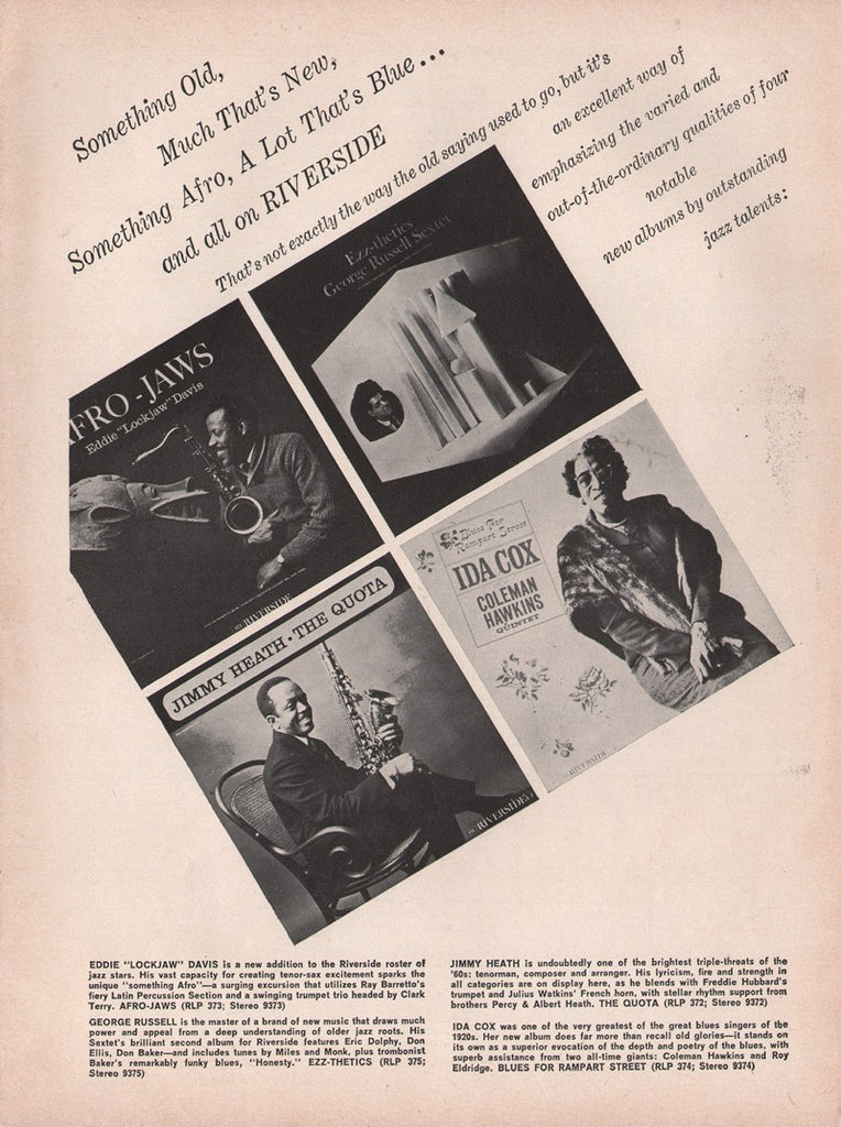 1961 Eddie Davis Jimmy Heath Ida Cox George Russell Riverside Records Print Ad