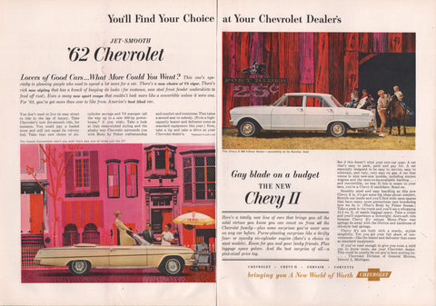 1962 Vintage 2-Pg CHEVROLET II 300 Sedan & Chevy Impala Convertible Car Print Ad