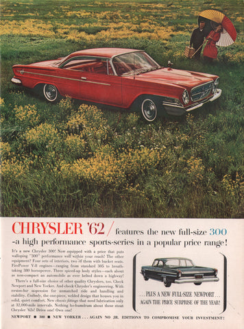 1962 Vintage CHRYSLER 300 Car Print Ad