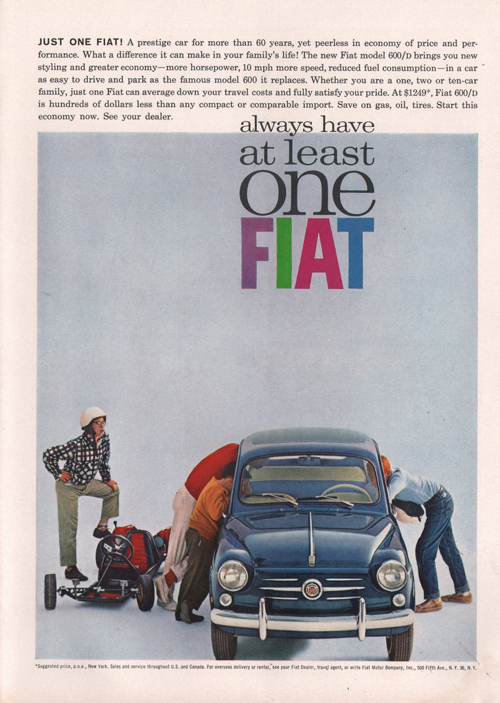 1962 Vintage FIAT Model 600-D European Automobile Car Print Ad