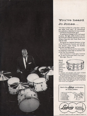 1962 Jo Jones In Ludwig Drums Musical Instrument Promo Print Ad