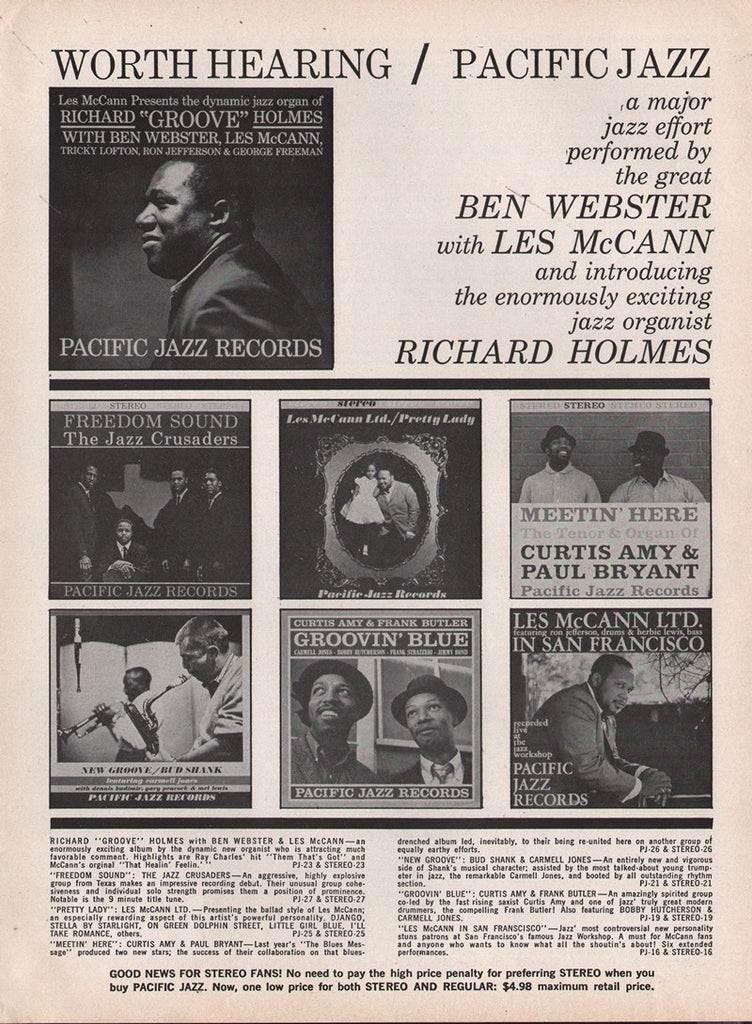 1962 Richard Holmes Ben Webster Les McCann Pacific Jazz Records LP Print Ad