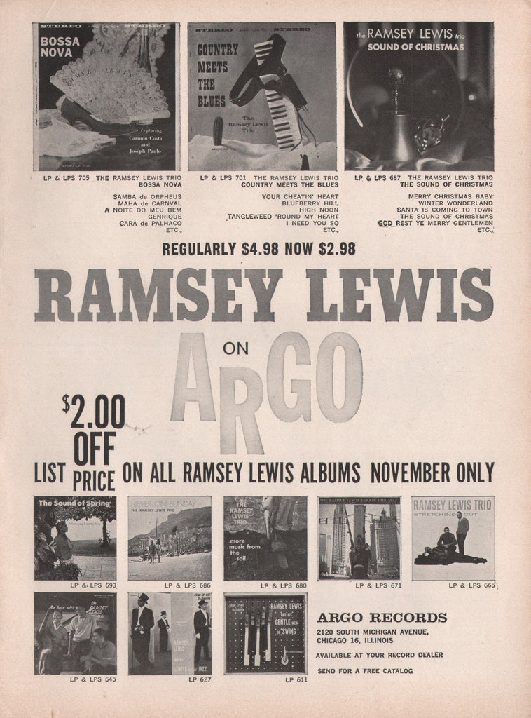 1962 Ramsey Lewis Argo Records Back Catalog LP Promo Print Ad