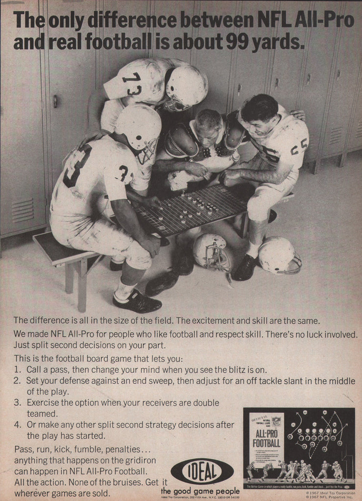 67 Vintage IDEAL All-Pro Football Strategy Game Print Ad