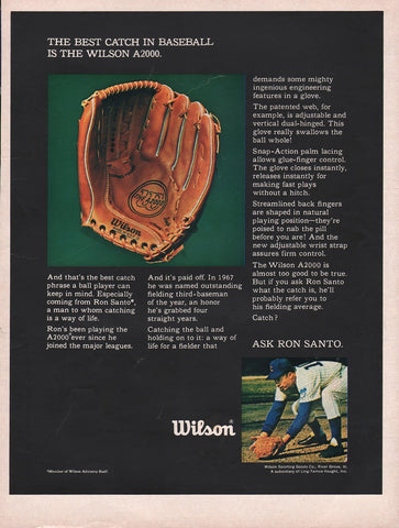 1968 Ron Santo Wilson Baseball Glove & Schwinn 10 Speed Bicycle Double Sided Print Ads