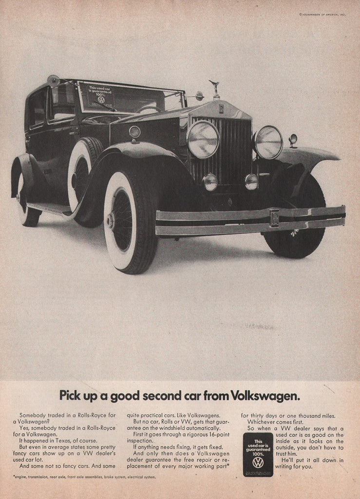 1969 Volkswagen Second Hand Rolls Royce European Car Print Ad