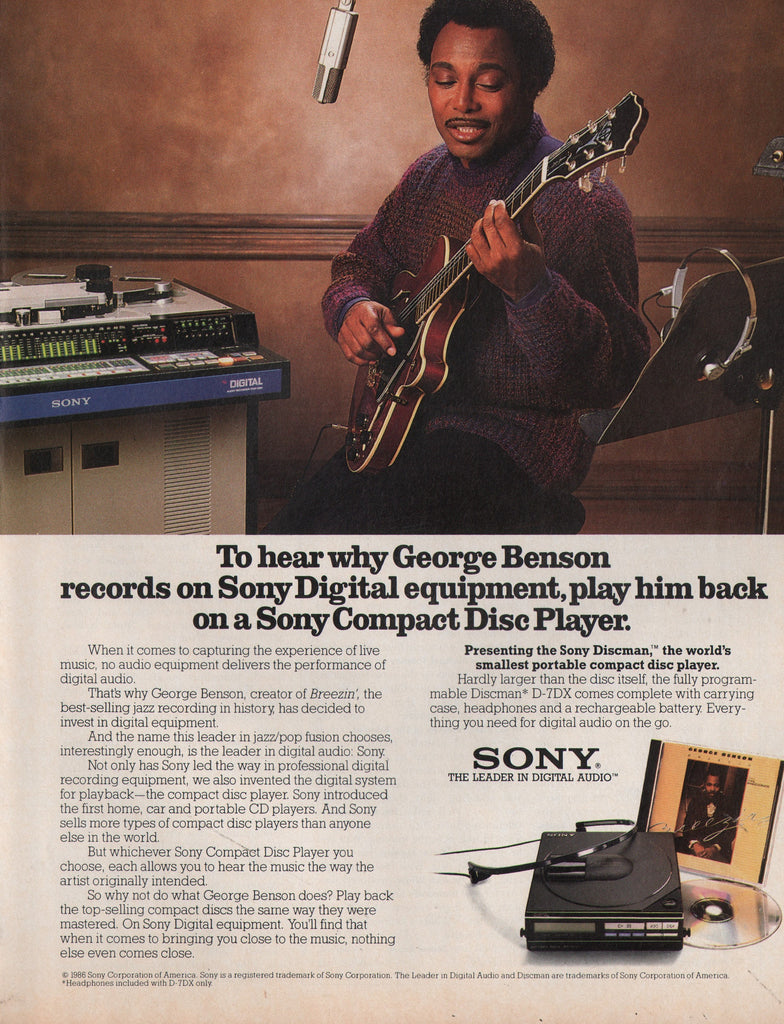 1986 Vintage GEORGE BENSON In SONY Discman D-7DX Portable CD-Player Print Ad