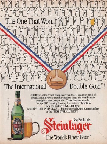 1986 Vintage STEINLAGER New Zealand Double Gold Beer Breweriana Print Ad
