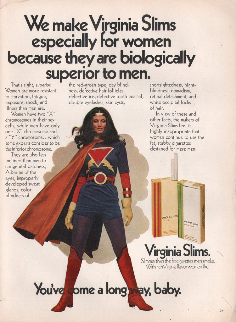 1971 Vintage VIRGINIA SLIMS Biologically Superior Women Cigarette Print Ad