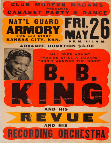 1962 B.B. King national Guard Armory 13 x 17 Inch Reproduction Concert Memorabilia Poster