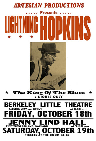 1963 Lightning Hopkins Berkeley Little Theater 13 x 17 Inch Reproduction Concert Memorabilia Poster