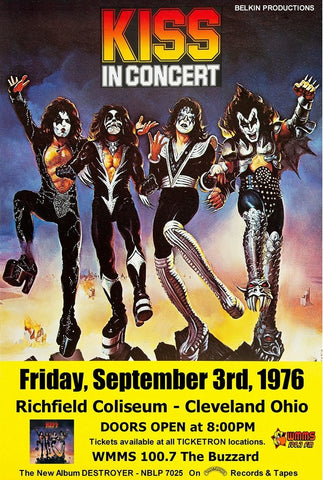 1976 Kiss Richfield Coliseum Cleveland OH 13 x 17 Inch Reproduction Concert Memorabilia Poster