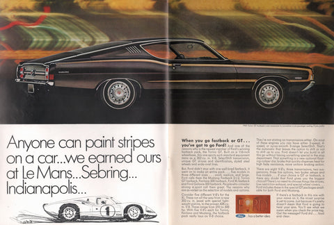 1968 Vintage 2-Pg FORD TORINO GT Fastback Automobile Car Print Ad