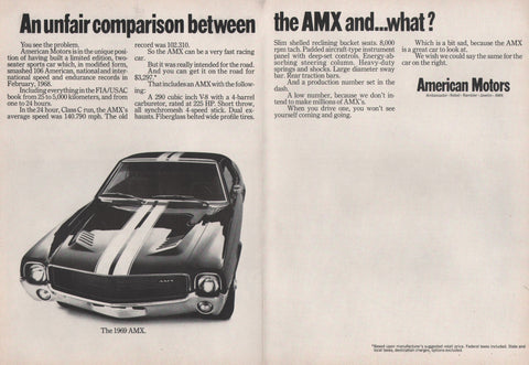1968 Vintage 2-Pg AMERICAN MOTORS AMX Sports Car Print Ad