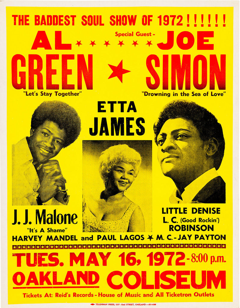 1972 Al Green & Joe Simon Etta James Oakland Coliseum 13 x 17 Inch Reproduction Soul Concert Memorabilia Poster