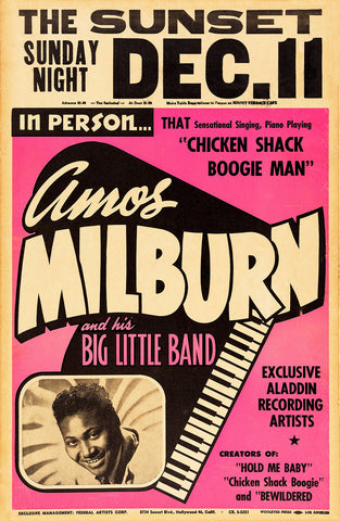 1949 Amos Milburn Sunset Theater 13 x 17 Inch Reproduction Early R & B Concert Memorabilia Poster