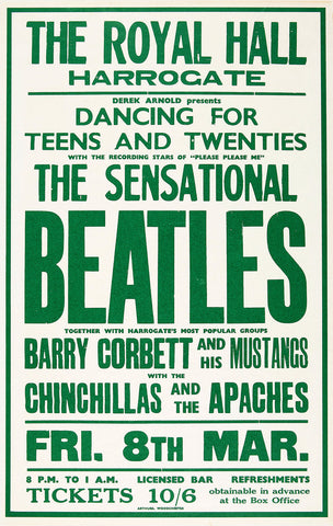 1963 Beatles Royal Hall Harrogate 13 x 17 Inch Reproduction Concert Memorabilia Poster