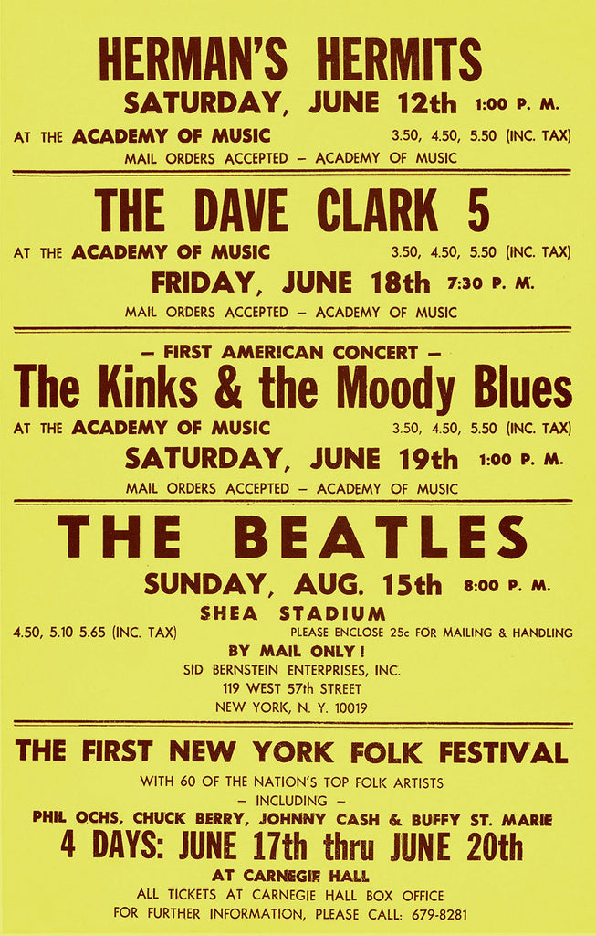 1965 Beatles Shea Stadium 13 x 17 Inch Reproduction Concert Memorabilia Poster