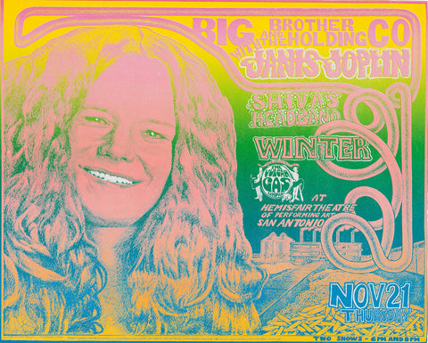 1968 Janis Joplin Big Brother & The Holding Company Hemisfair Theater 13 x 17 Inch Reproduction Concert Memorabilia Poster