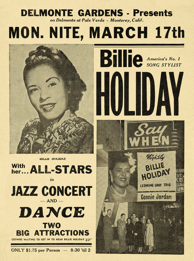 1958 Billie Holiday Monterey CA 13 x 17 Inch Reproduction Jazz Blues Concert Memorabilia Poster