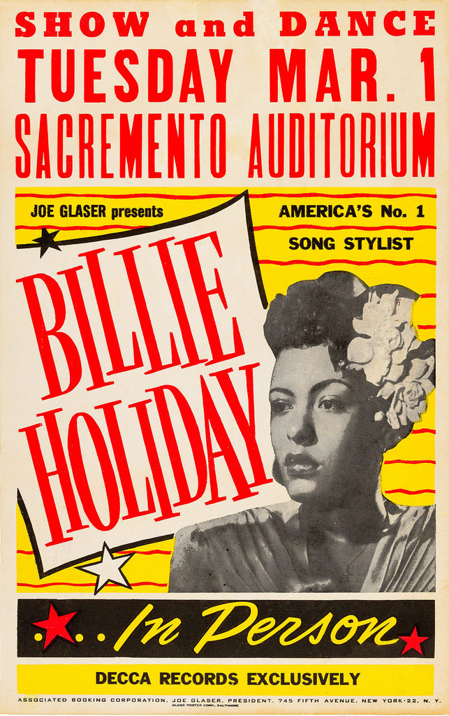 1949 Billie Holiday Sacramento CA 13 x 17 Inch Reproduction Jazz Blues Concert Memorabilia Poster