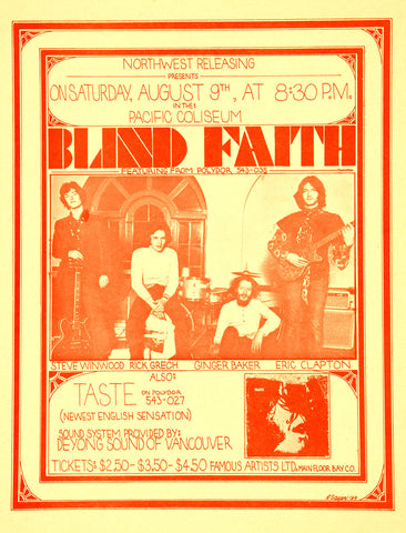 1969 Blind Faith & Taste Vancouver BC 13 x 17 Inch Reproduction Concert Memorabilia Poster