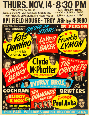 1957 Fats Domino Show Of Stars RPI Field House 13 x 17 Inch Reproduction Concert Memorabilia Poster