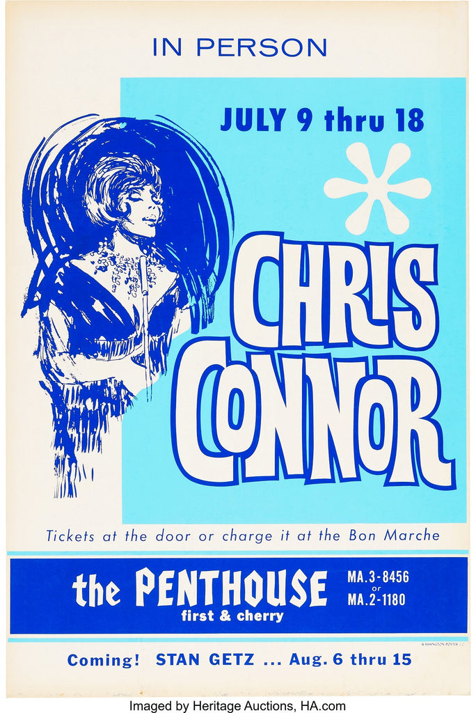 1960s Chris Connor The Penthouse 13 x 17 Inch Reproduction Jazz Concert Memorabilia Poster